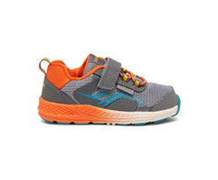 Saucony Little Kid's Wind Shield A/C Jr. Sneaker Grey / Orange / Blue | Kids Running