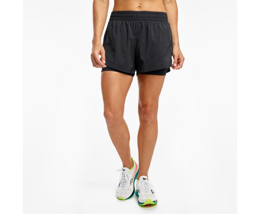 Saucony Rerun 4" 2-1 Short Black | Women Bottoms