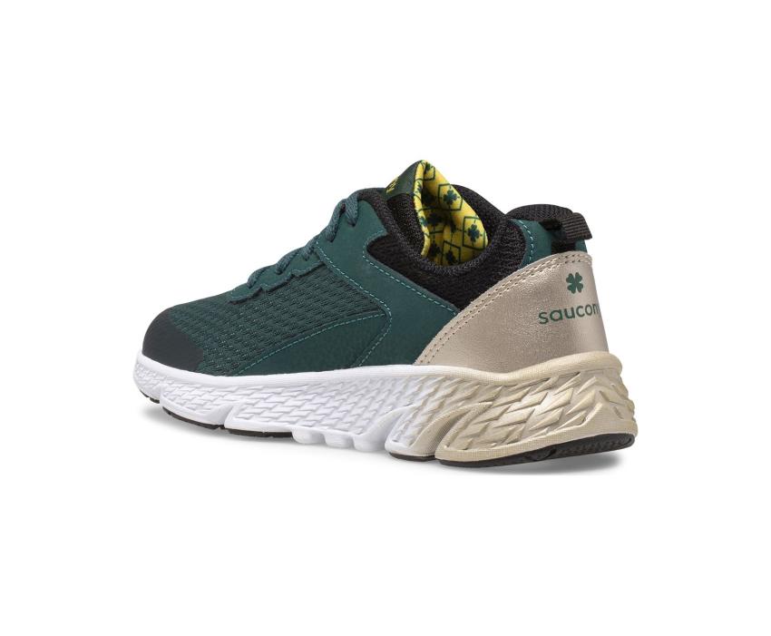 Saucony Big Kid's Wind Lace Sneaker Green / Gold / Black | Kids Running
