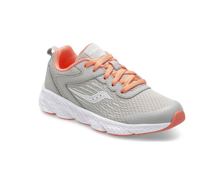 Saucony Big Kid's Wind Lace Sneaker Grey / Coral | Kids Running