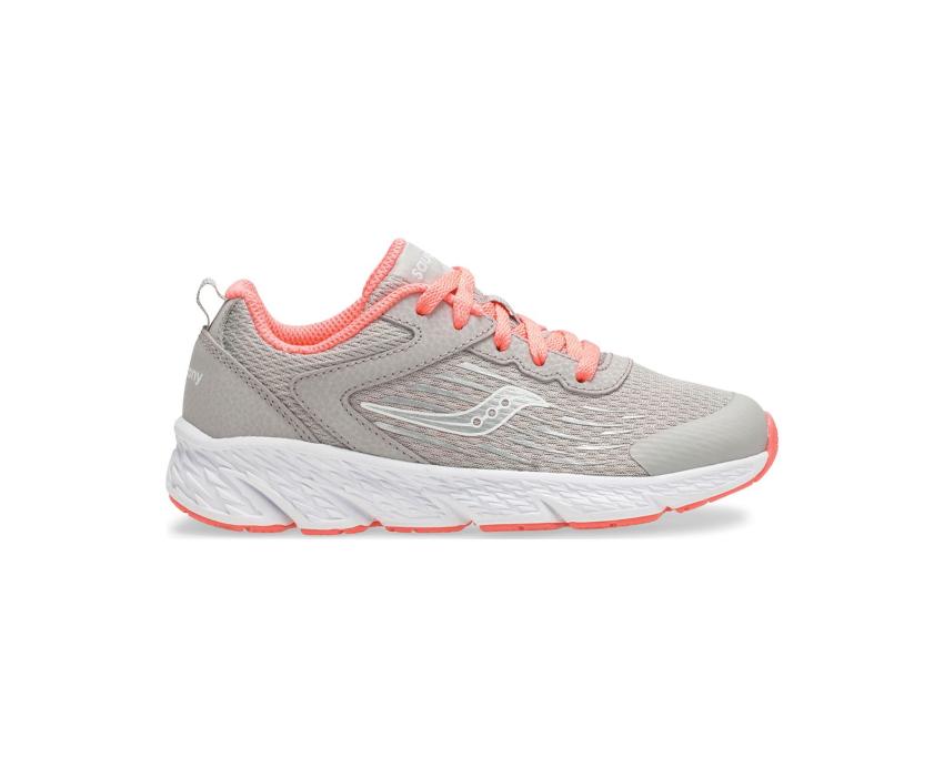 Saucony Big Kid's Wind Lace Sneaker Grey / Coral | Kids Running