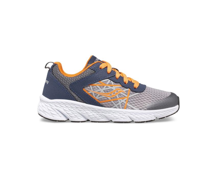 Saucony Big Kid's Wind Lace Sneaker Grey / Orange / Navy | Kids Running