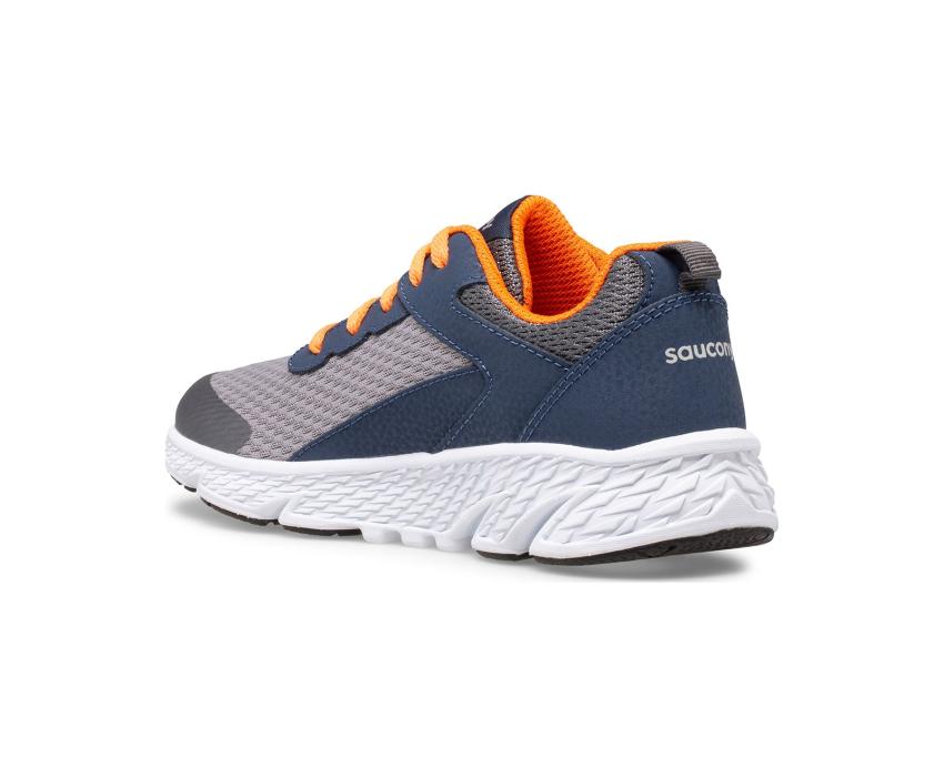 Saucony Big Kid's Wind Lace Sneaker Grey / Orange / Navy | Kids Running