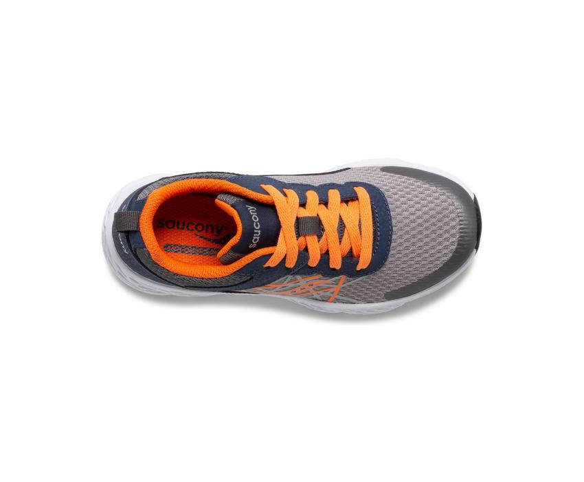 Saucony Big Kid's Wind Lace Sneaker Grey / Orange / Navy | Kids Running