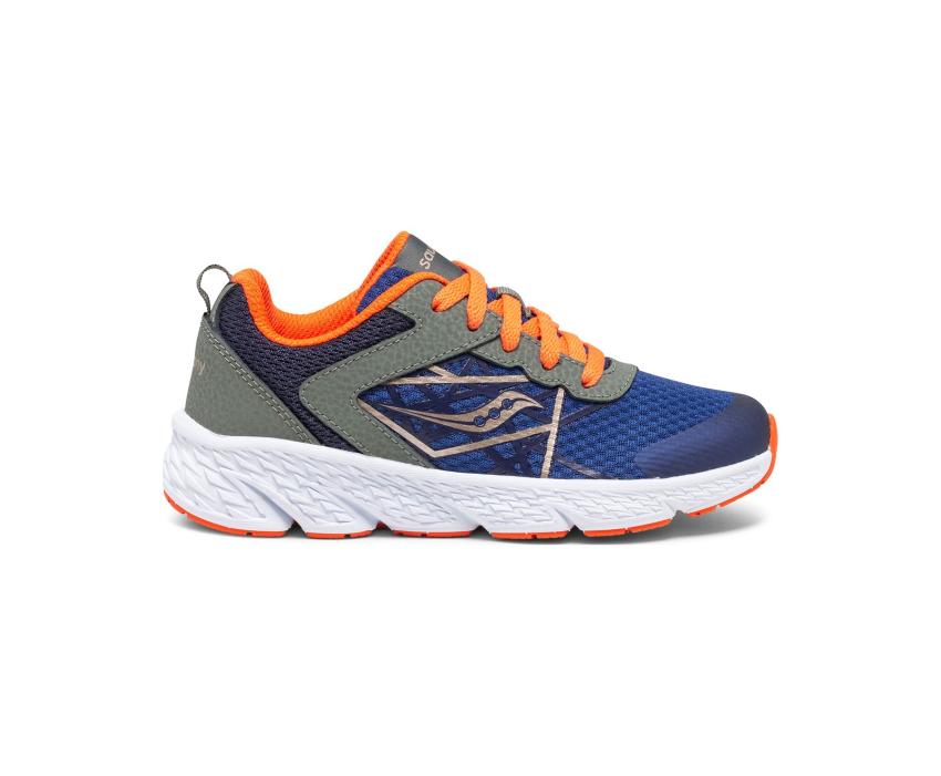 Saucony Big Kid's Wind Lace Sneaker Olive / Navy / Orange | Kids Running