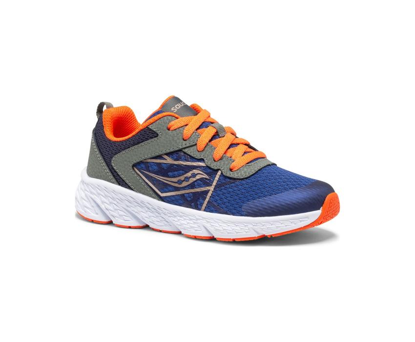 Saucony Big Kid's Wind Lace Sneaker Olive / Navy / Orange | Kids Running