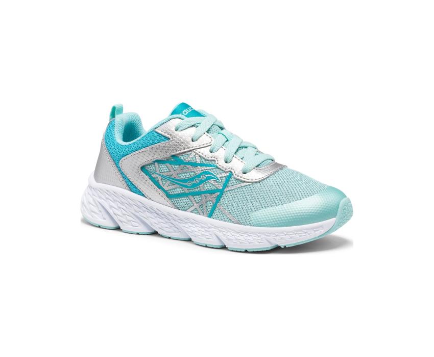 Saucony Big Kid's Wind Lace Sneaker Turq / Silver | Kids Running