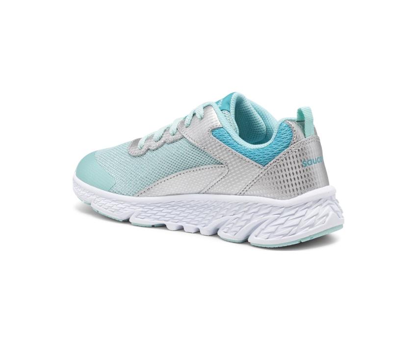 Saucony Big Kid's Wind Lace Sneaker Turq / Silver | Kids Running