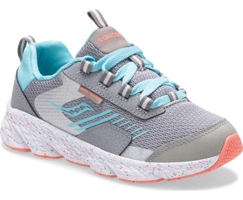Saucony Big Kid's Wind Shield Sneaker Grey / Turq | Kids Running