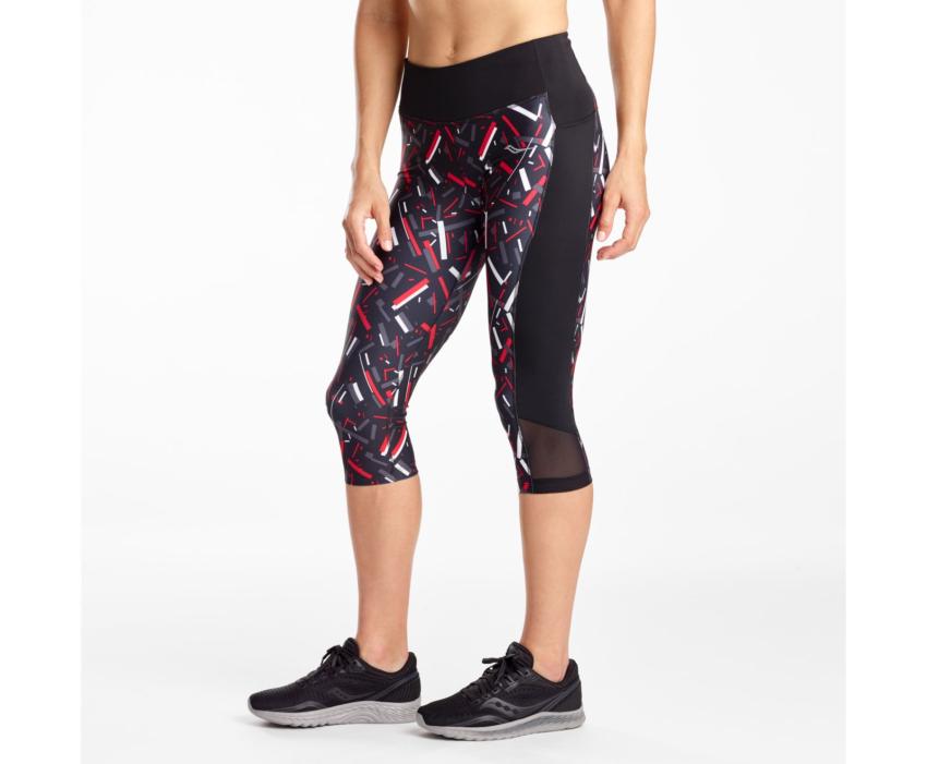 Saucony Fortify Capri Black Print | Women Bottoms