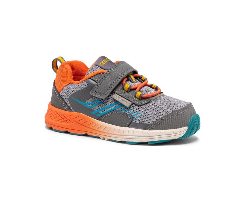 Saucony Little Kid's Wind Shield A/C Jr. Sneaker Grey / Orange / Blue | Kids Running