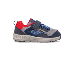 Saucony Little Kid's Wind Shield A/C Jr. Sneaker Navy / Grey / Red | Kids Running